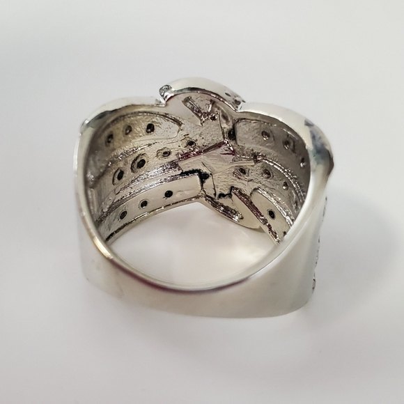 Silver Blue Wide Band Cocktail Ring Size 8 wave Silver Blue Stones - Picture 5 of 11